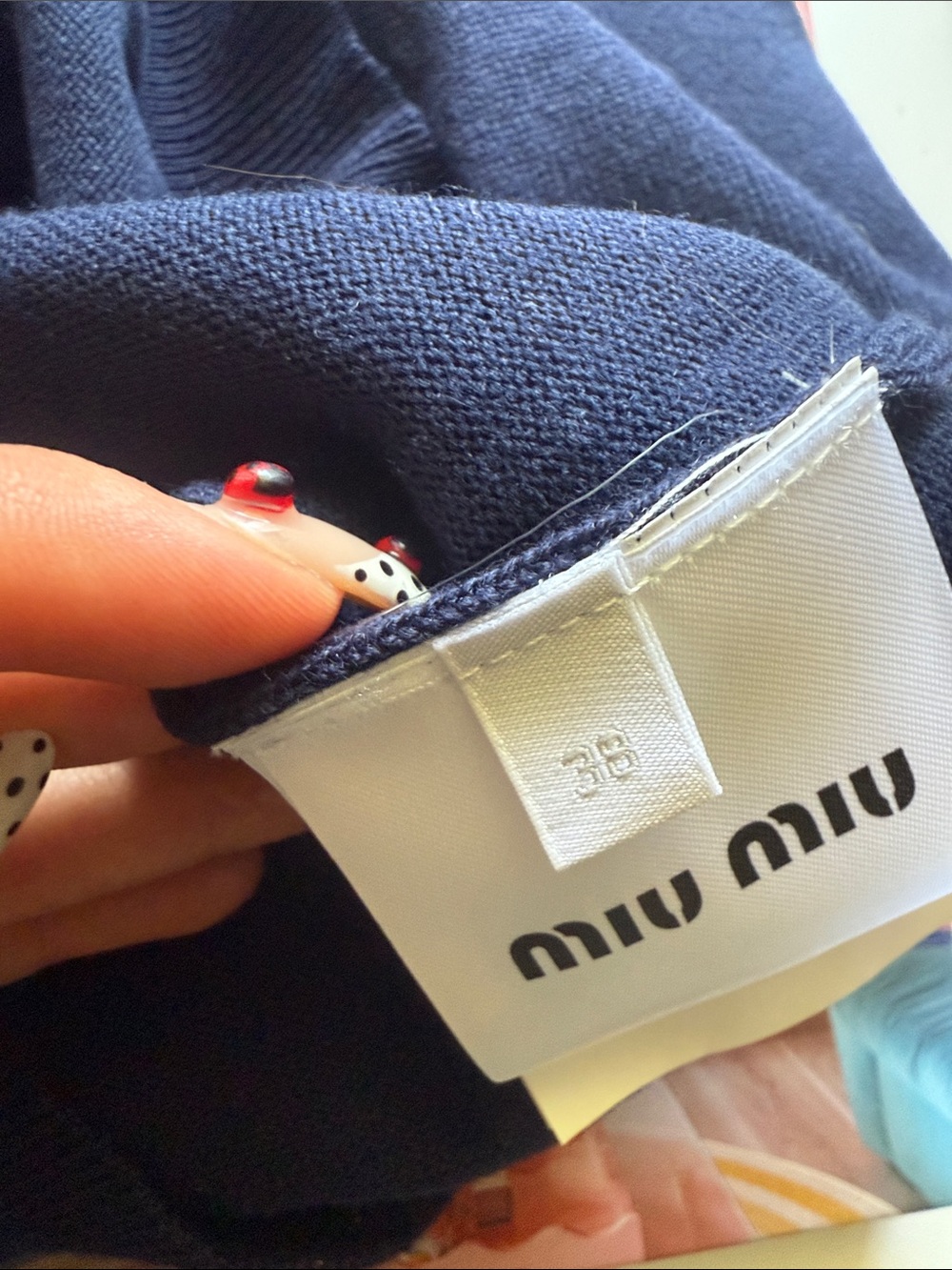 Miu Miu Navy and White Short Sleeve Knit Top - Picture 4 of 5